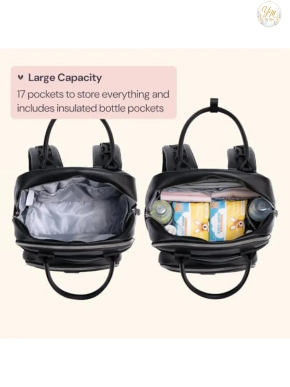 Vegan Leather Diaper Backpack with Changing Pad & Stroller Straps